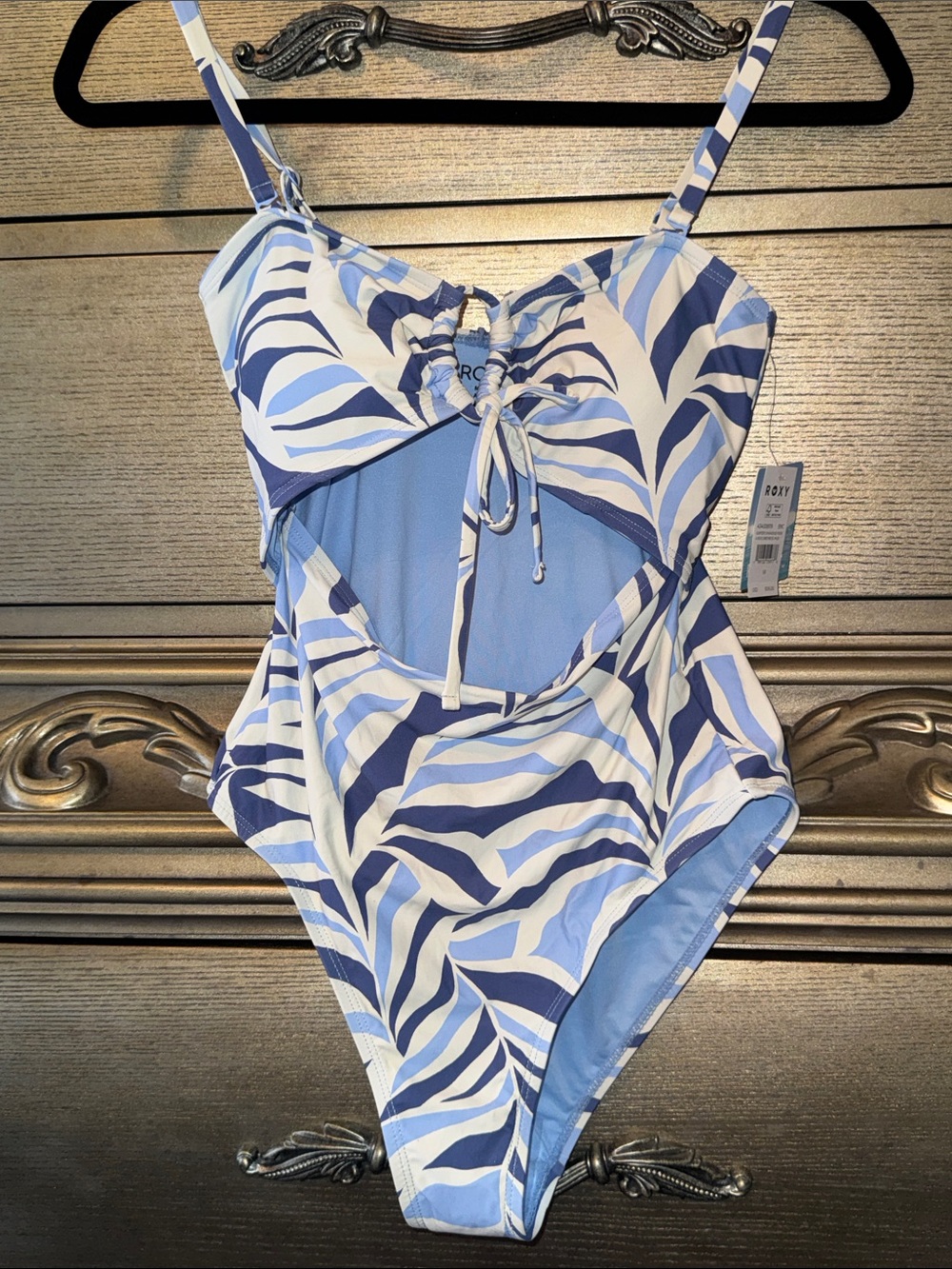 Roxy Women’s ' Light Blue & White Cutout One-Piece Swimsuit